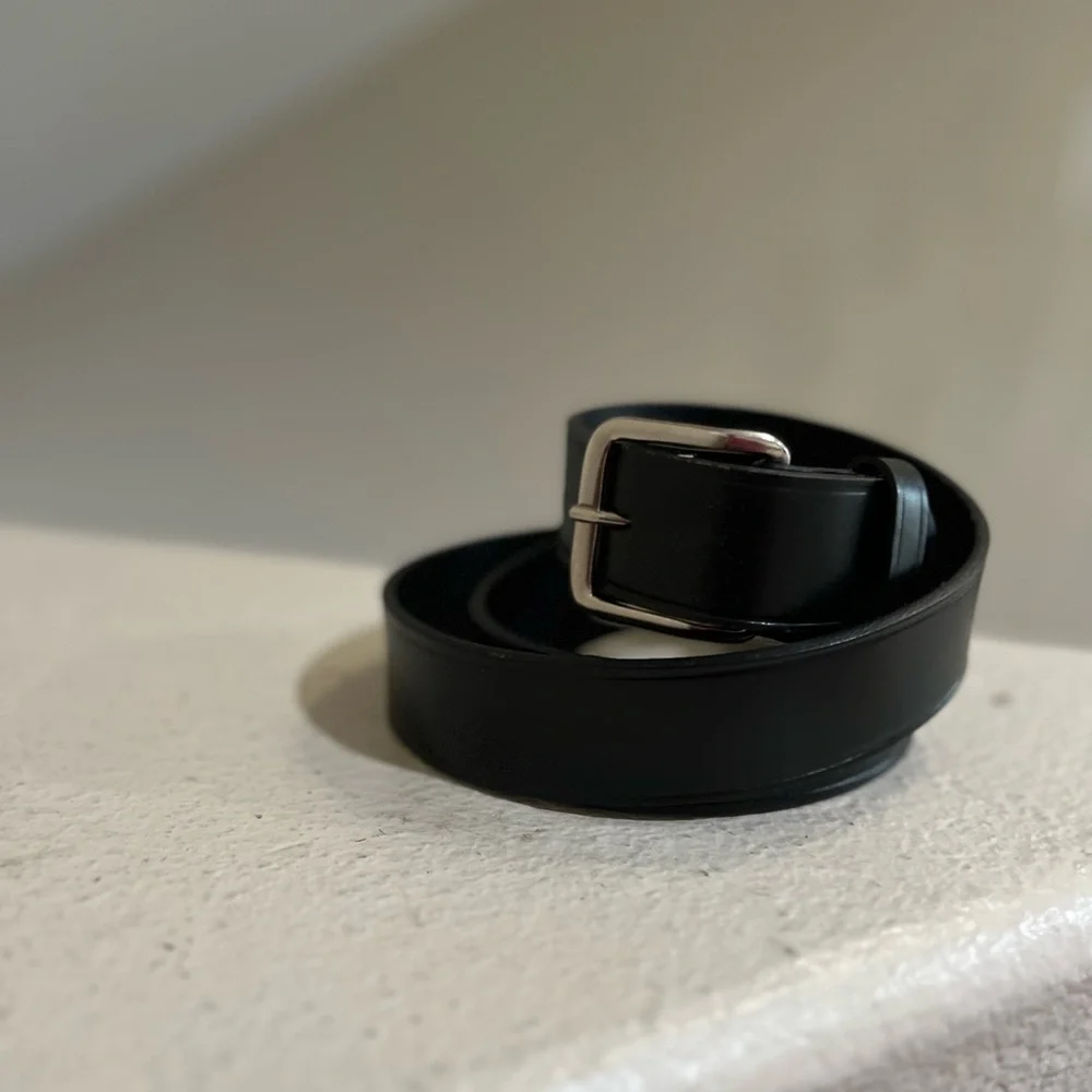 Made In Mexico Mens Black Genuine Leather Silver Buckle‎ Dress Belt Size 42